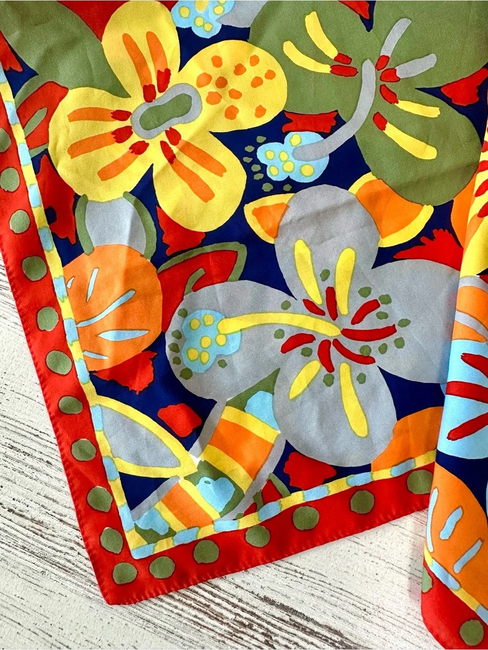 KEN DONE Vintage Floral Silk Scarf Square Art to Wear Collectible